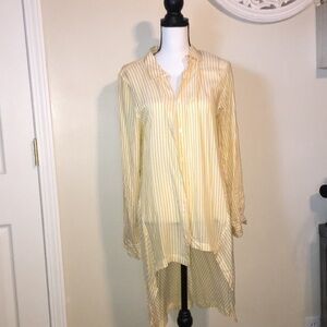 Yellow striped button up top